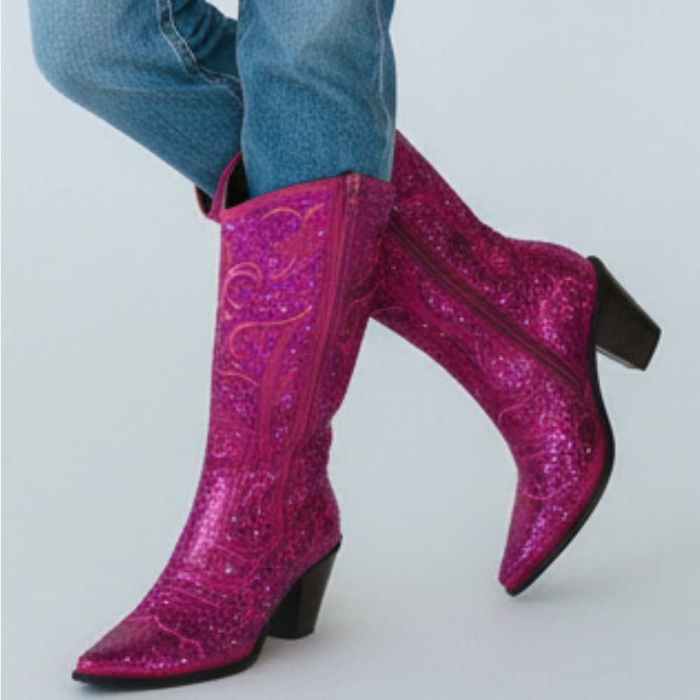 Autographed Mark Wills Helen’s Heart Pink Sequin Western Boots – Size 6